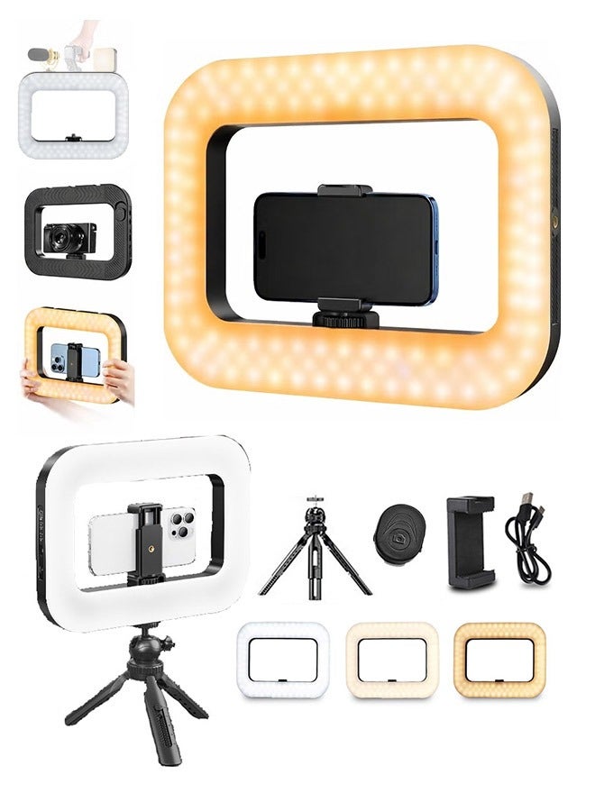 حامل فيديو للهواتف الذكية مع إضاءة وجهاز تحكم عن بعد بتقنية البلوتوث، طقم إضاءة سيلفي حلقية محمول باليد، بنك طاقة ببطارية 8000 مللي أمبير، مثبت فيديو LED للهواتف الذكية والكاميرات، تسجيل فيديوهات يوتيوب وتيك توك، مكياج - Image 1